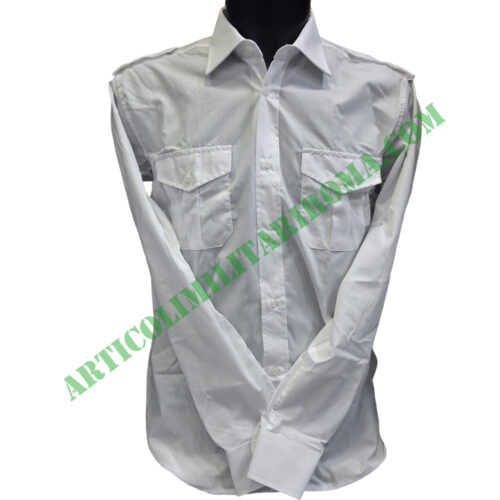 CAMICIA BIANCA MANICHE LUNGHE CON SPALLINE E TASCHINI